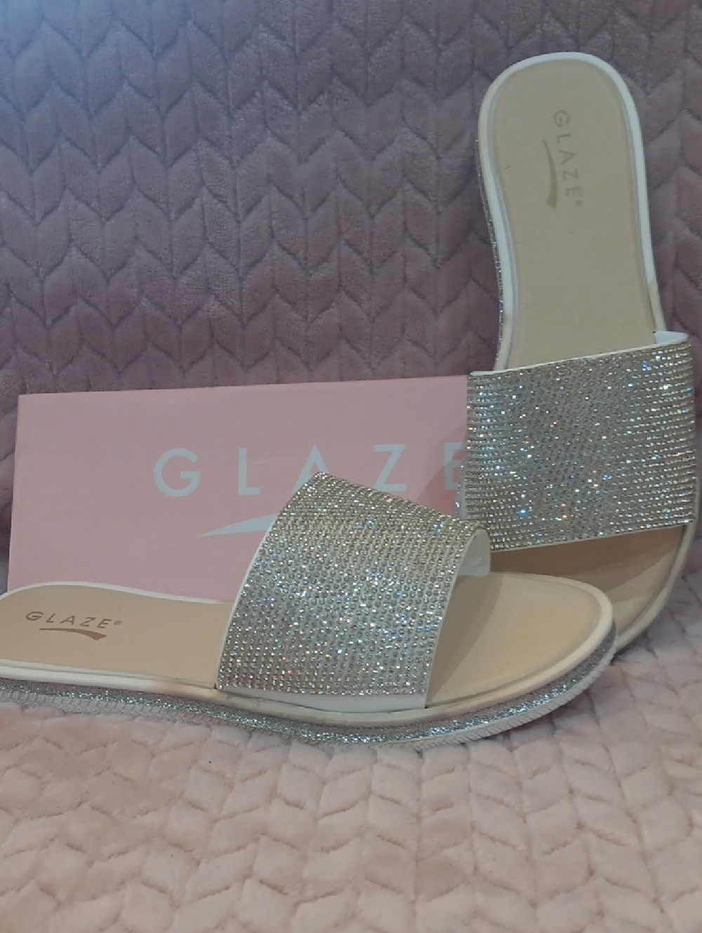 Glaze Women's Silver Crystal Slide Sandals